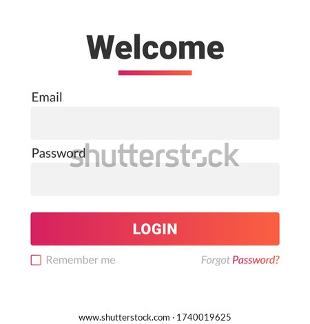 Simple user login form menu or page interface design with red gradient color theme. Sign up template for website, mobile, and apps development. Vector Eps 10 illustration