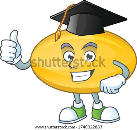 Mascot design concept of oil capsule proudly wearing a black Graduation hat