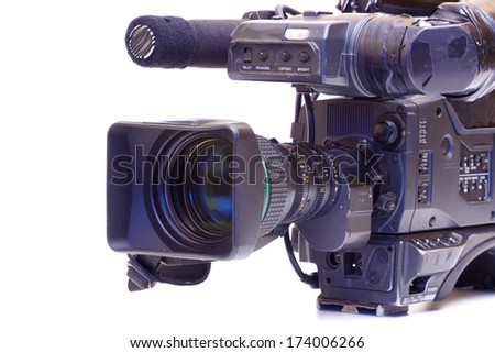 Professional broadcast video camera isolated on white background,photography ; Broadcast video camera 