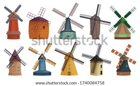 Windmill isolated cartoon set icon. Vector illustration vintage mill on white background. Vector cartoon set icon windmill . Royalty-Free Stock Photo #1740084758