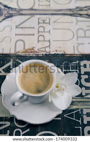 Cup of Coffee on vintage board