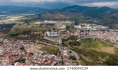 Beautiful aerial view of the City of Cartagos roads and parks in Costa Rica
