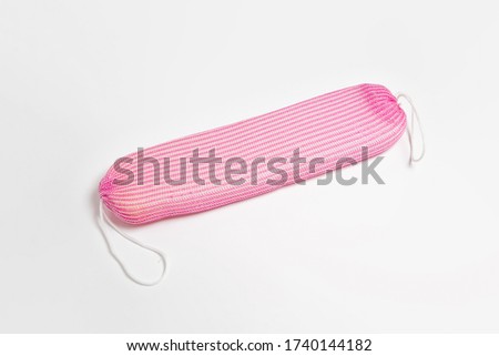 Bath sponge with handles isolated on white background. Mock-up. High resolution photo.