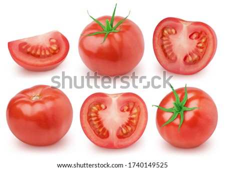 Set of fresh red tomatoes isolated on a white background. Clip art image for package design.