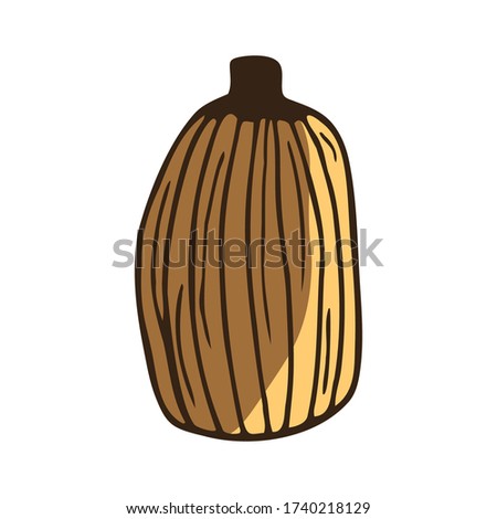 Hand drawn colorful pumpkin isolated on a white background. Doodle, simple outline illustration. It can be used for decoration of textile, paper and other surfaces.