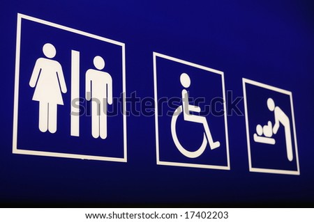 Washroom sign with male/female, disabled and baby change sign