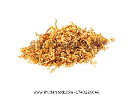 heap of virginia gold tobacco on a white background. isolate