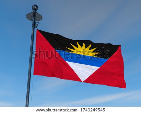 Flag of Antigua and Barbuda on the mast