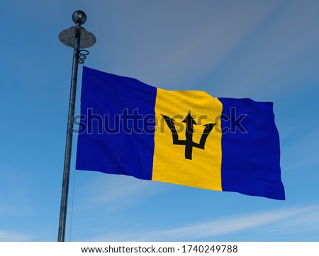 Flag of Barbados on the mast