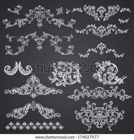 Vector vintage baroque engraving floral scroll filigree design Royalty-Free Stock Photo #174027977