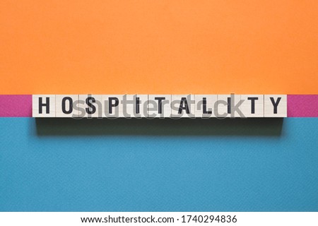 Hospitality word concept on cubes