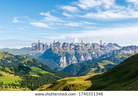 The mountains in south tirol in Italy are very beautiful. View from Sella to the Odle Group and Gardena pass.