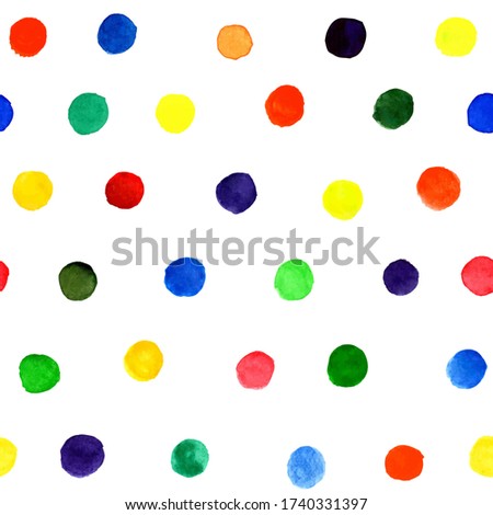 Beautiful seamless pattern with bright watercolor circles shapes. hand painted brush strokes. Background dots polka design for greeting cards and invitations of the wedding, birthday, Valentine's Day.