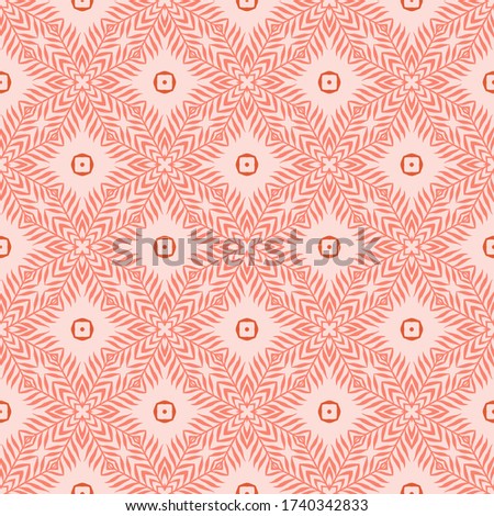 Vector seamless pattern with stylized tropical leaves and flowers