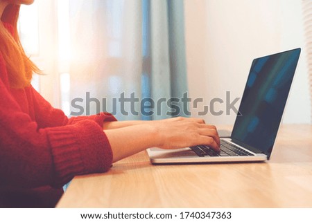 woman works for a computer from home