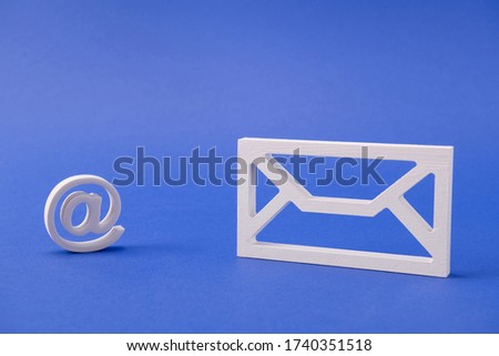 White form figure of mail box inbox outbox get receive send message write text chat wireless connection wi-fi isolated over bright vivid shine vibrant blue color background