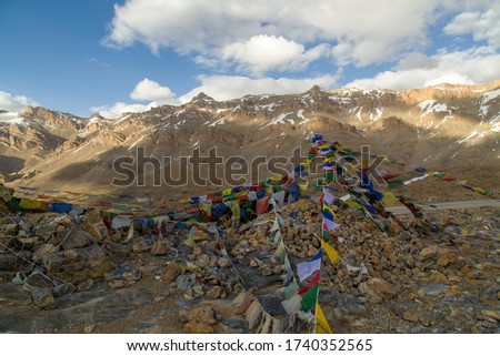 This Tibetian Flags Hanged With The Broken Mountain Stones at Ladakh. 