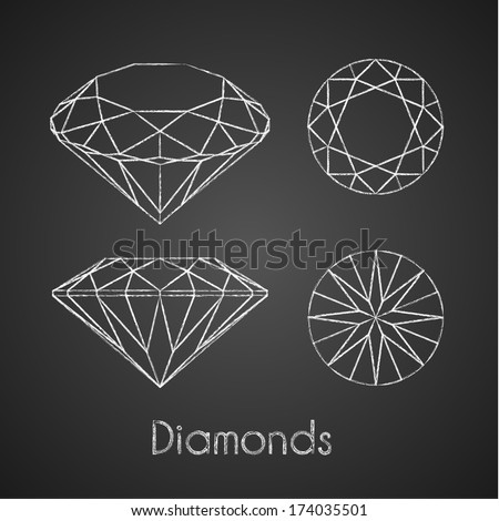 Sketchy chalk-drawn diamond icons - eps10