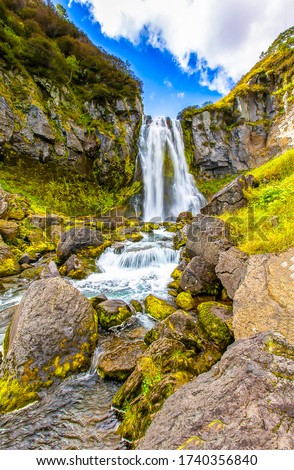 Water of high mountain waterfall landscape
