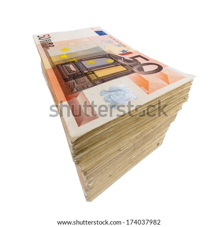 stack of many fifty euro banknotes. symbolic photo for money, wealth, income and expenditure