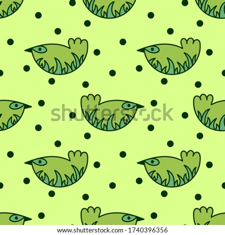 Polka dot and cute little birds. Seamless pattern. Vector background for fabric and other surfaces