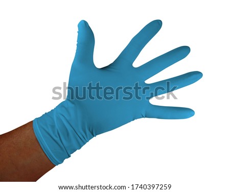 Blue medical rubber gloves, isolated on white background. Clipping Path included.