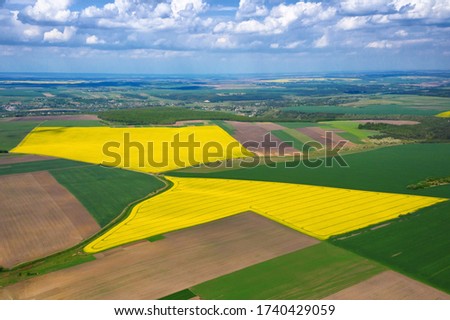Beautiful rapeseed fields shot from the air.