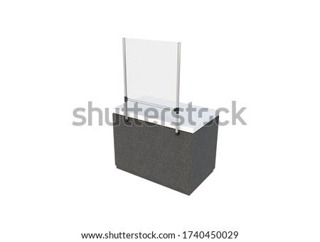 3D render of Sneeze or droplet guard with front table fastening or the front of a desk or table on white background with clipping path