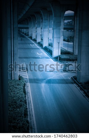 Freeway horizontal pavement under overpass