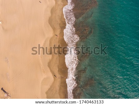 canary Islands Aerial View Dunes meet Ocean Sea. A drone picture of the place where the sea meets the dunes.