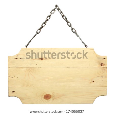 Wood sign from a chain. isolated over white background