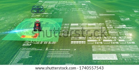 digital futuristic technology in smart argriculture farm using ai artificial intelligence, machine learning, digital twin, 5g, big data, iot, augmented mixed virtual reality, ar, vr,robot,digital  Royalty-Free Stock Photo #1740557543