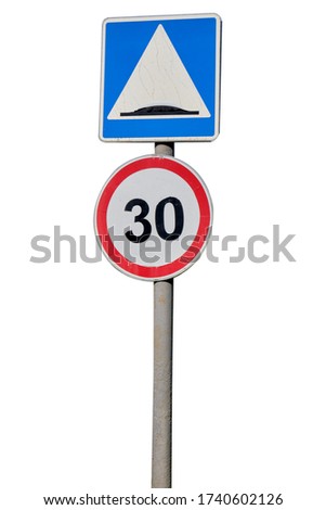 A road sign indicating a speed limit, On white background