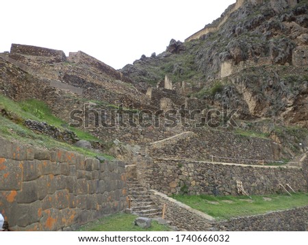 Photo of the ruins of an archaeological site found in the city of Pisac located in the Sacred Valley, Peru.