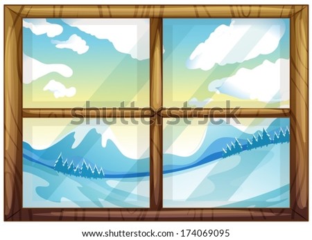 Illustration of a view of the winter from the window on a white background