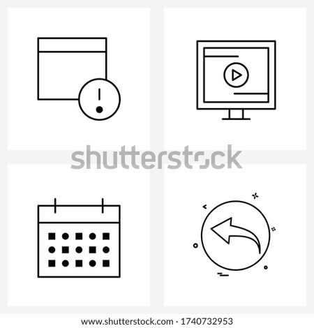 4 Interface Line Icon Set of modern symbols on browser; TV; reject; media; essential Vector Illustration