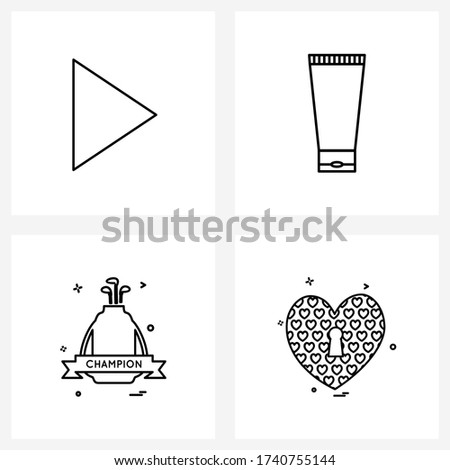 4 Editable Vector Line Icons and Modern Symbols of video; golf; torch; emergency light; love Vector Illustration