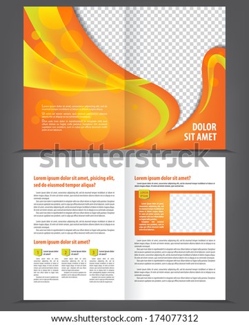 Vector empty bifold brochure print template design with orange elements