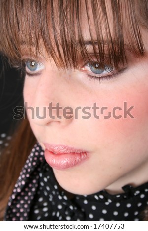 Close up of a teen model with beautiful blue eyes