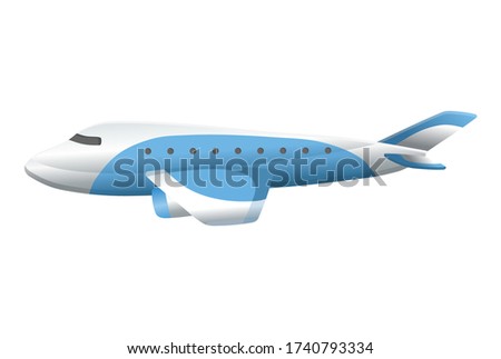 Airplane on white background. Airliner in side view. Vector realistic aircraft cargo. Passenger plane, sky flying aeroplane