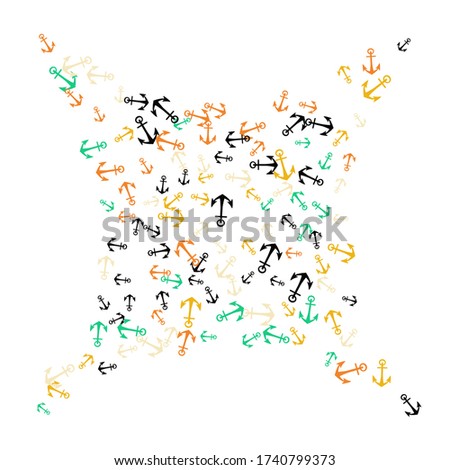 Pretty summer background with anchors. Anchor In Cartoon Free Style. Pattern Art Illustration Vector
