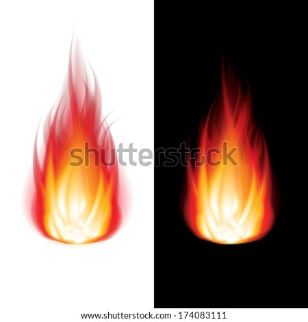 Fire icon black and white background photo-realistic vector illustration