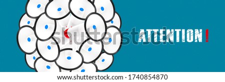 megaphones in the shape of a circle on blue background, attention concept announcement, panoramic image