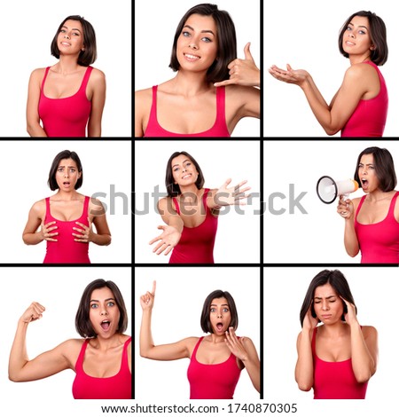 Composite shot of an attractive young woman striking different types of poses inside of a studio. Stock Photo