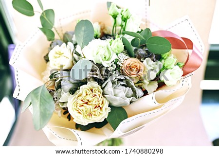 Beautiful bouquet with spring flowers. Flowers for woman. 
