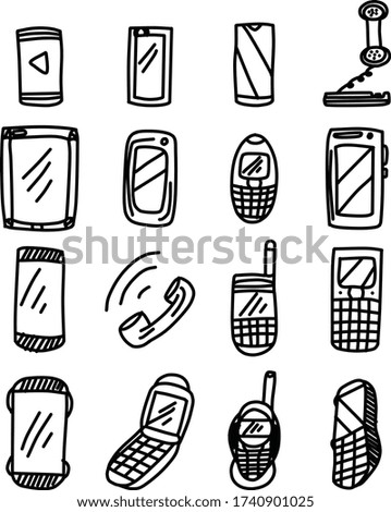 A Set of phone icons suitable for gadget and technology content with doodle cartoon style
