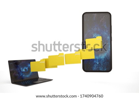 Laptop and mobile phone isolated on white background. 3D illustration.
