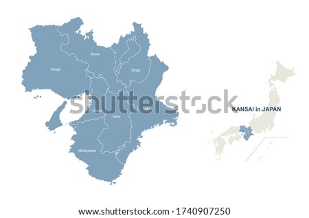 kansai map. japan regions map series. vector map of japan provinces. Royalty-Free Stock Photo #1740907250