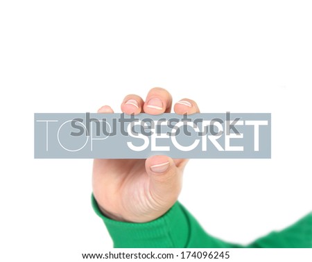woman holding a label with top secret