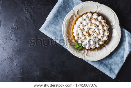 Lemon pie with nice background.
Top view. Copy Space